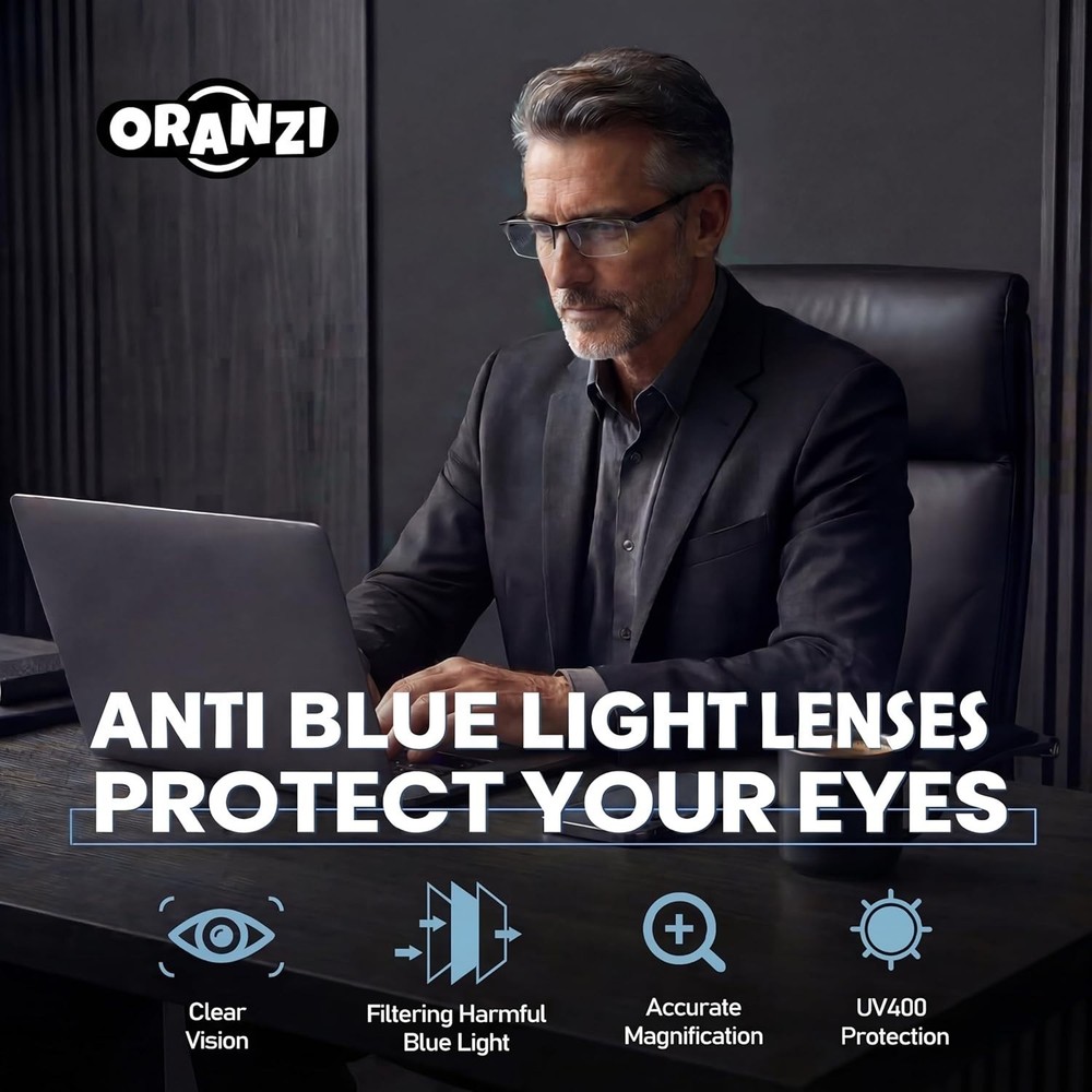 Blue Light Blocking Reading Glasses Men TR90 Computer Anti Eye Strain 2.0