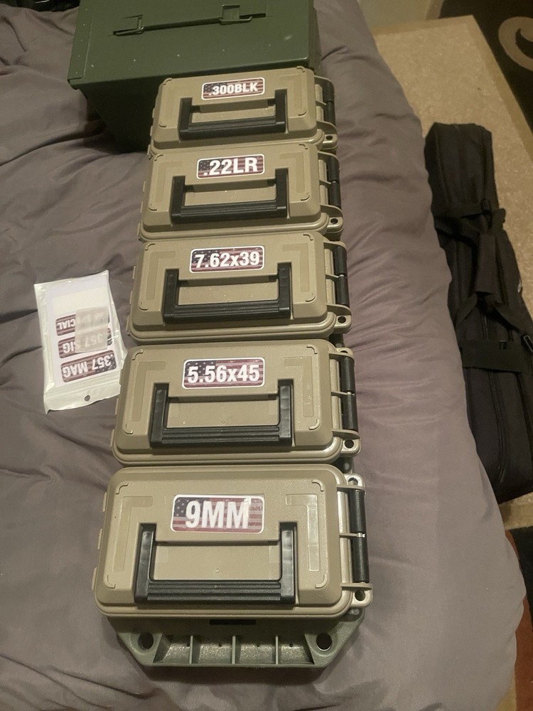 Ammo Crate W/5 Empty Cans Comes With Assorted Caliber Stickers