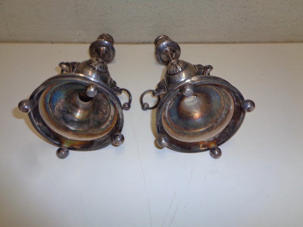 Vintage Pairpoint Silver Quadruple Plate Candle Sticks Eagle Ring Pair