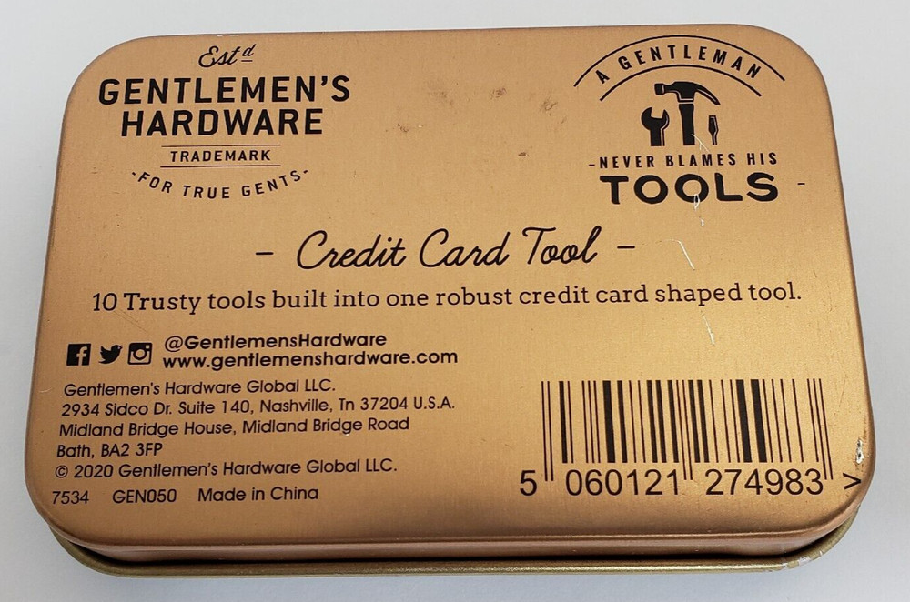 Gentlemen's Hardware 10 Tools Built into Credit Card Shaped Stainless Tool