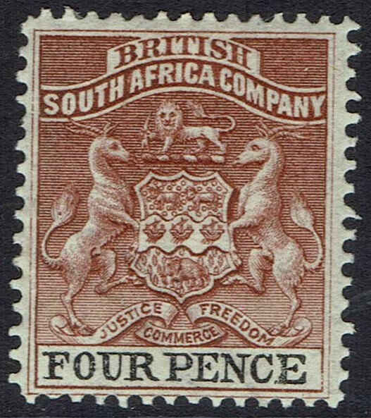 RHODESIA 1892 ARMS 4D PERF 14