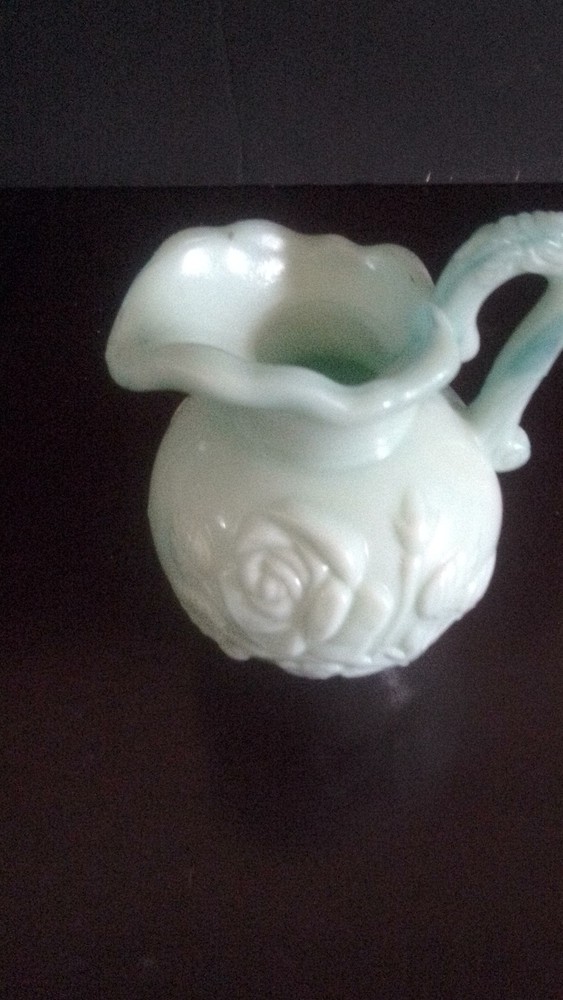 Ceramic & Porcelain Light Green Glossy Pitcher with Rose Pattern and Handle