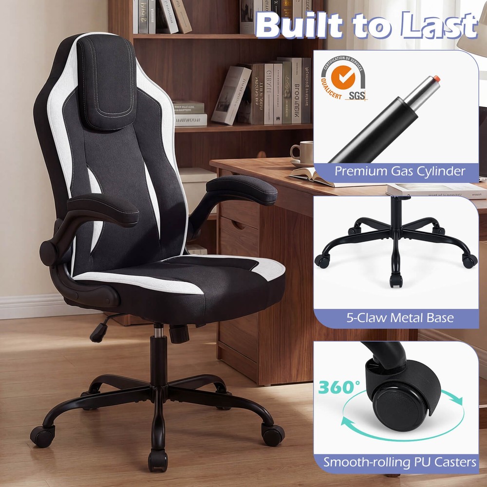 Office Chair w/90° Flip-up Armrests, Adjustable Height & Rocking Function,Wheels
