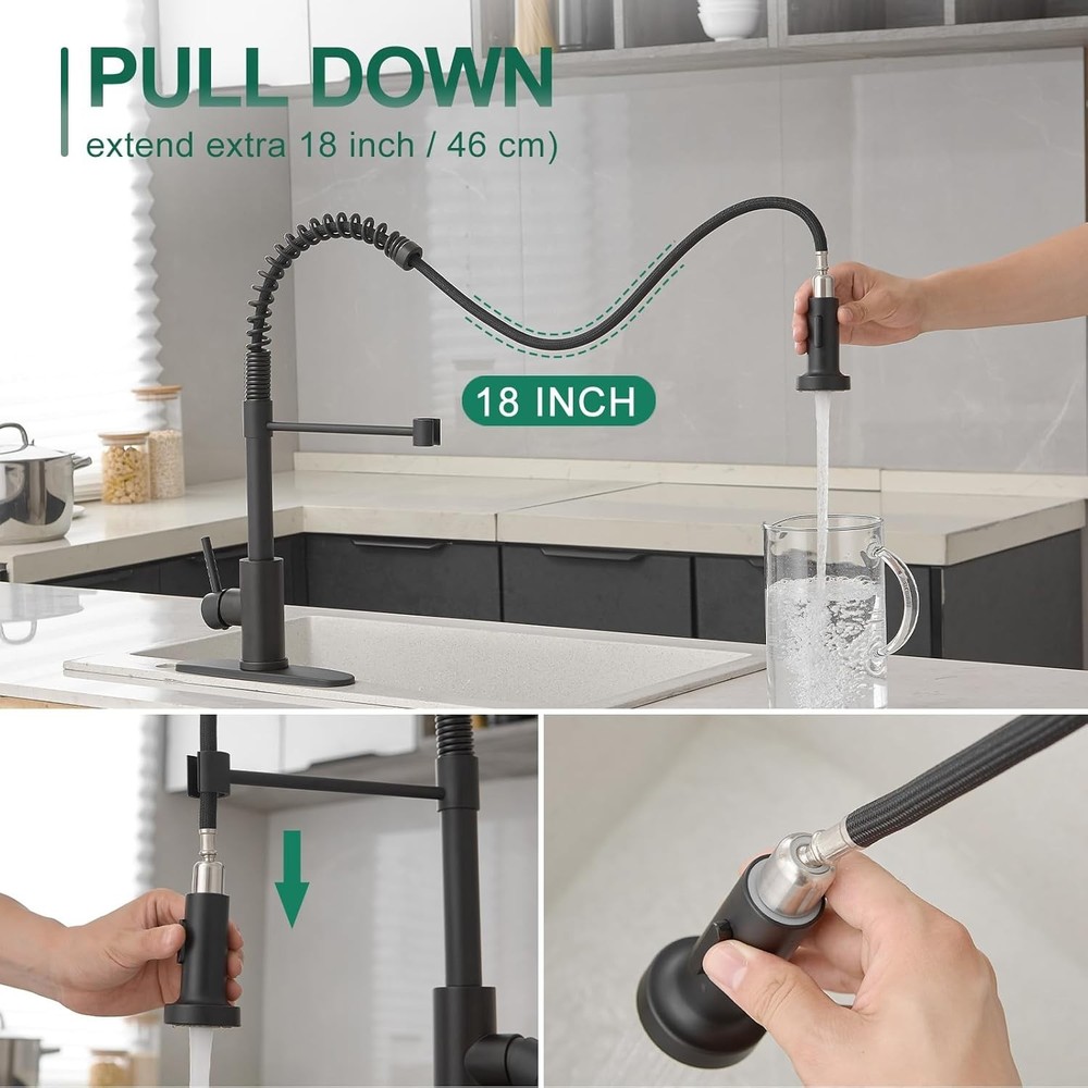 Kitchen Faucet with Pull Down Sprayer Single Handle Kitchen Sink Mixer Tap Black