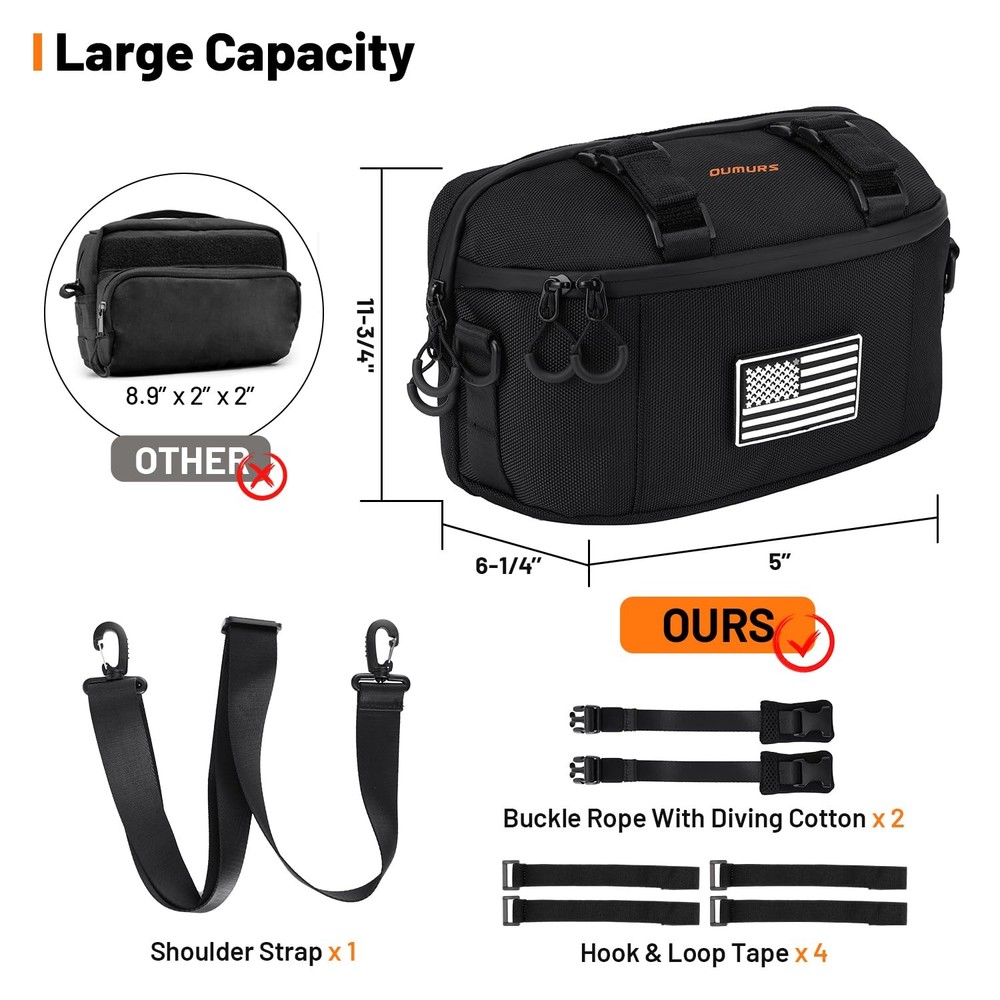 Motorcycle Handlebar Bag 1680D Water-Resistant Sissy Bar Front Fork Storage Bag