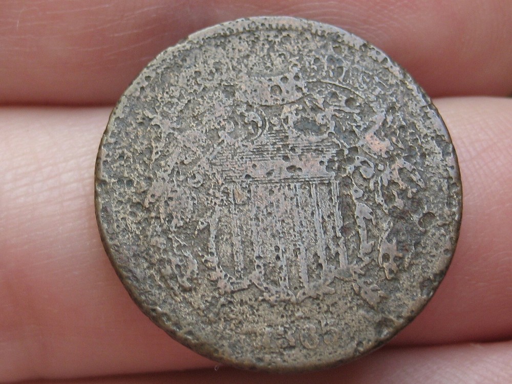 1865 Two 2 Cent Piece- Civil War Type Coin- Plain 5, Shipwreck Effect?