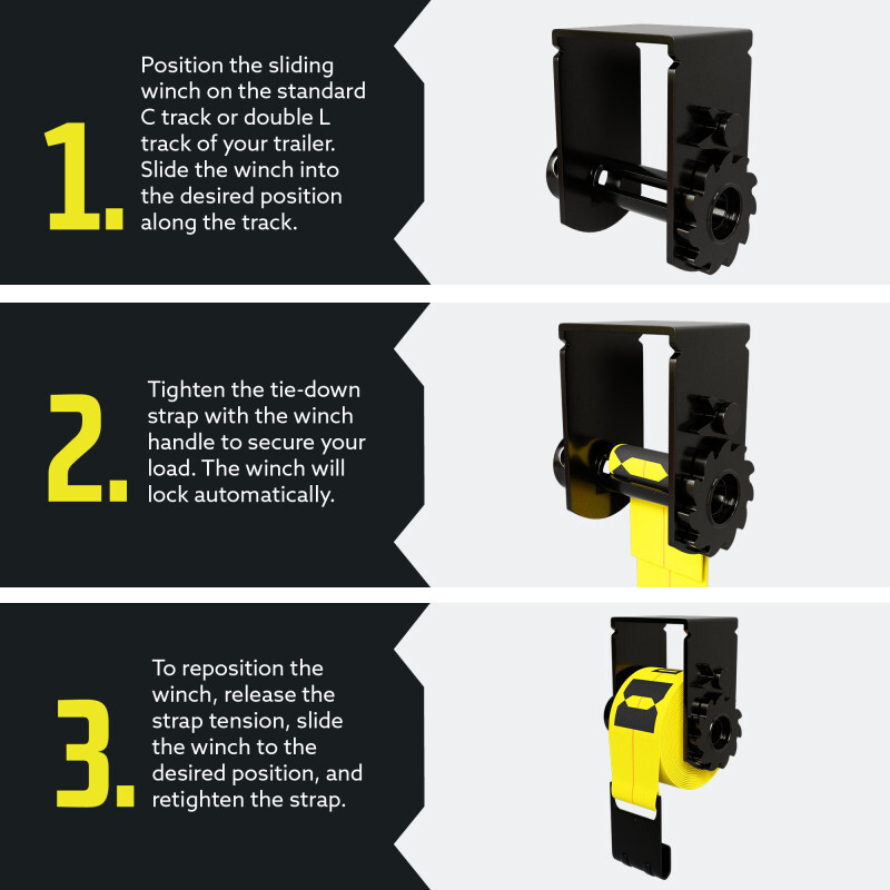 DC Cargo Flatbed Sliding Winch, Storable, 4-pack