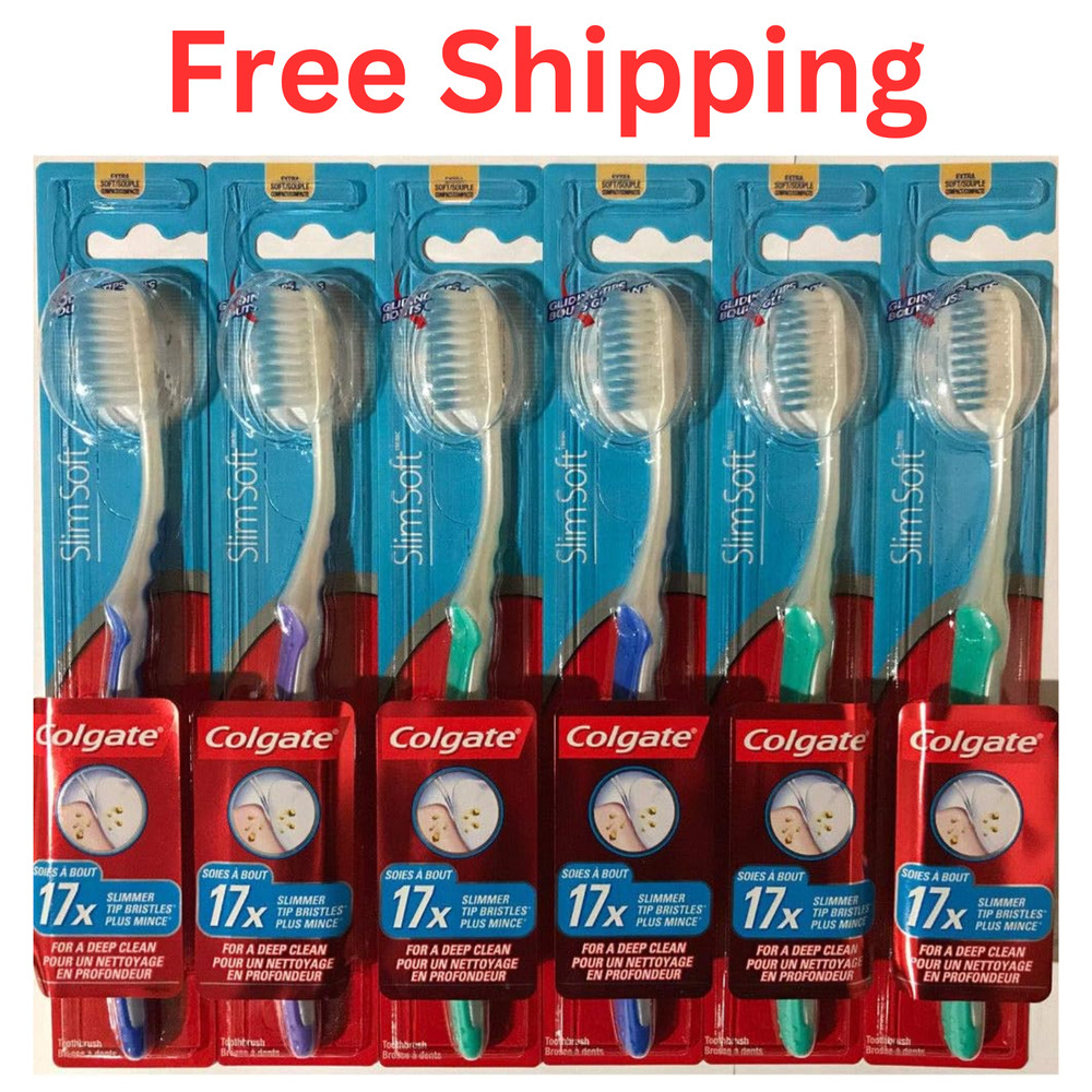 6-Pack Colgate Slim Soft Gliding Tips Toothbrush, Extra Soft, Compact Head