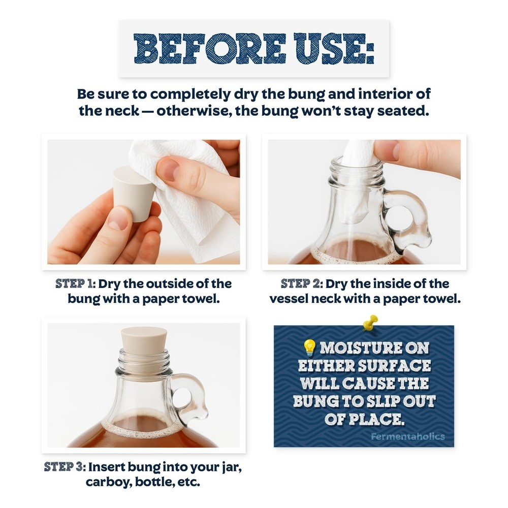 Fermentation TPE Rubber Stoppers – Solid Bungs (#8 Stopper, 4-Pack) White
