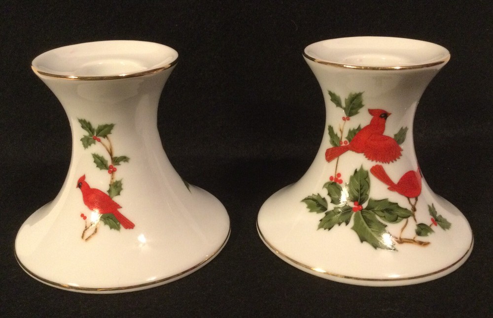 Vintage Lefton Christmas Cardinal Red Bird Candlestick Holders (2)