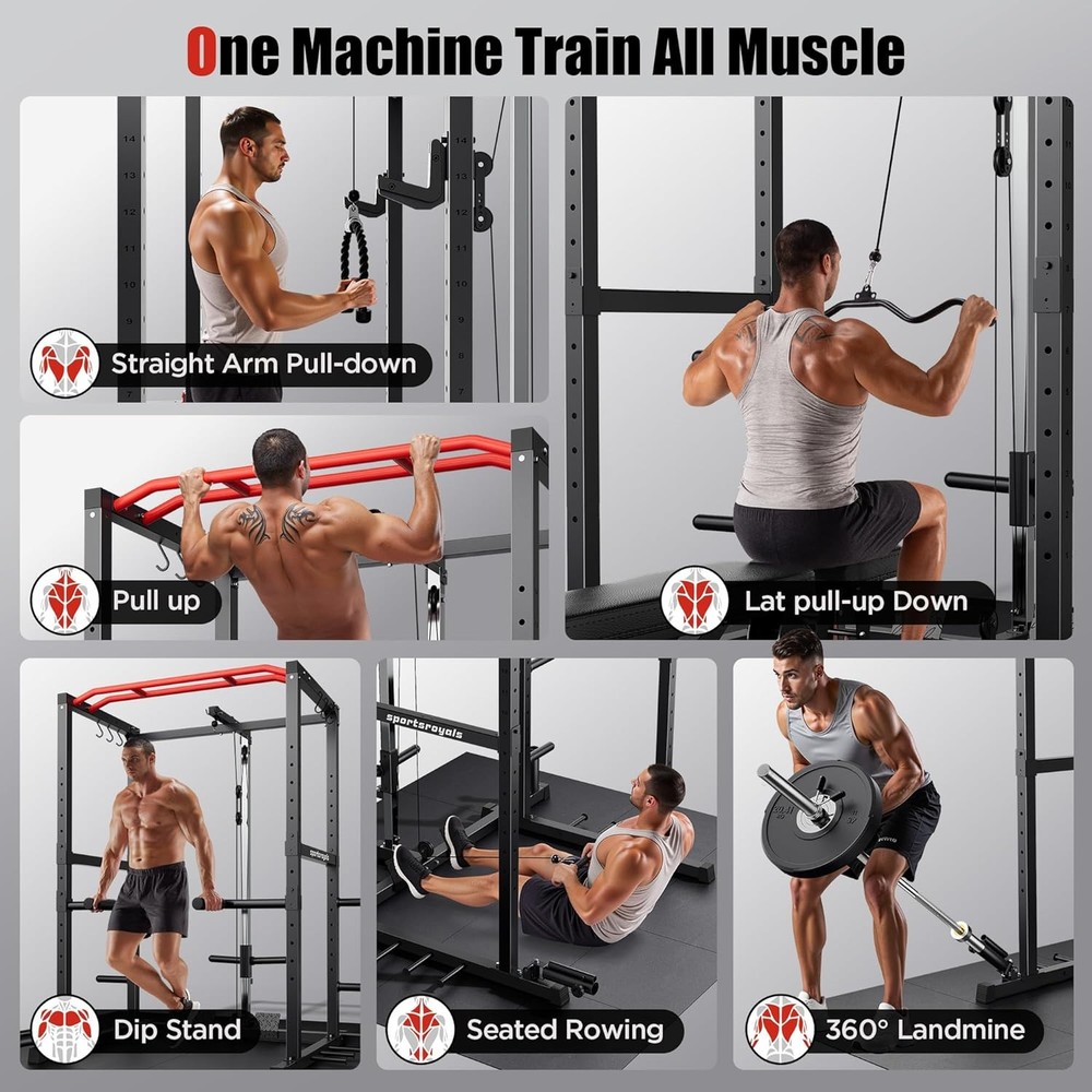 Power Rack, Multi-Functional Power Cage, Squat Rack with Pulley System