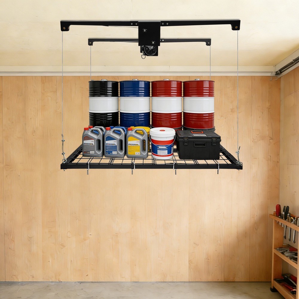 Overhead Adjustable Height Garage Lifting Storage Steel Rack Organization Unit