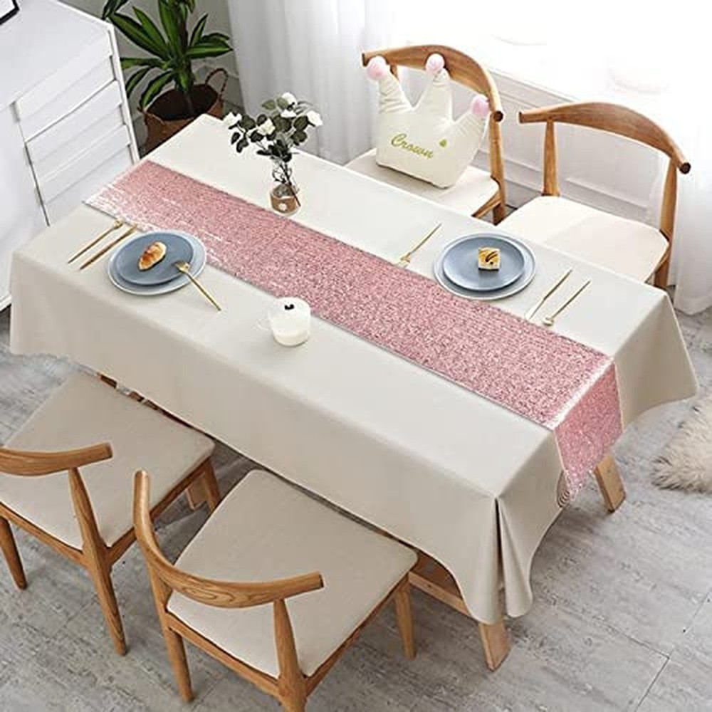 10 Pack Sequin Table Runner 12" x 72" Rose Gold Sequin Table Cloth for Rectan...