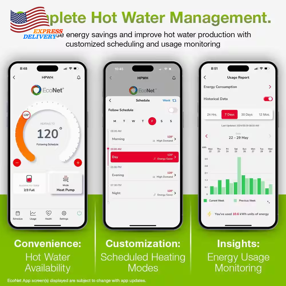 50 Gal. Smart High Efficiency Hybrid Heat Pump Water Heater w/ Leak Detection US