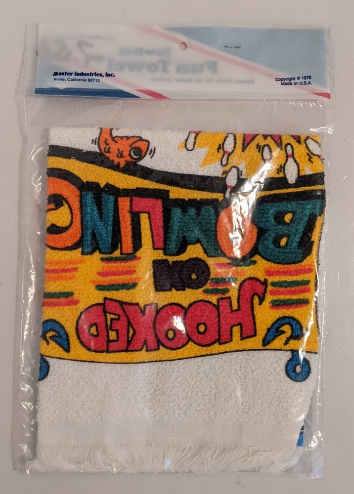 Vtg MASTER Hooked On Bowling Fun Towel 11" x 18