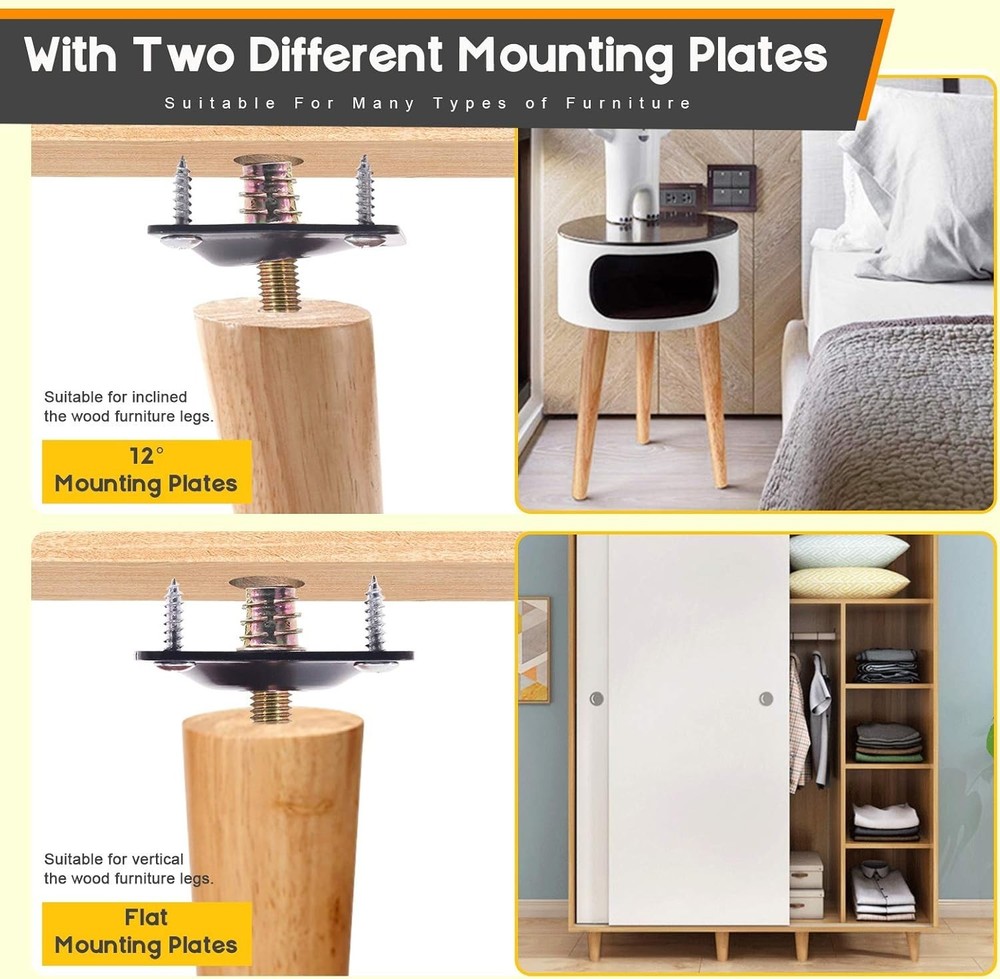 Durable Black Flat & Angled Leg Mounting Plates for Sofas - Easy Install Kit