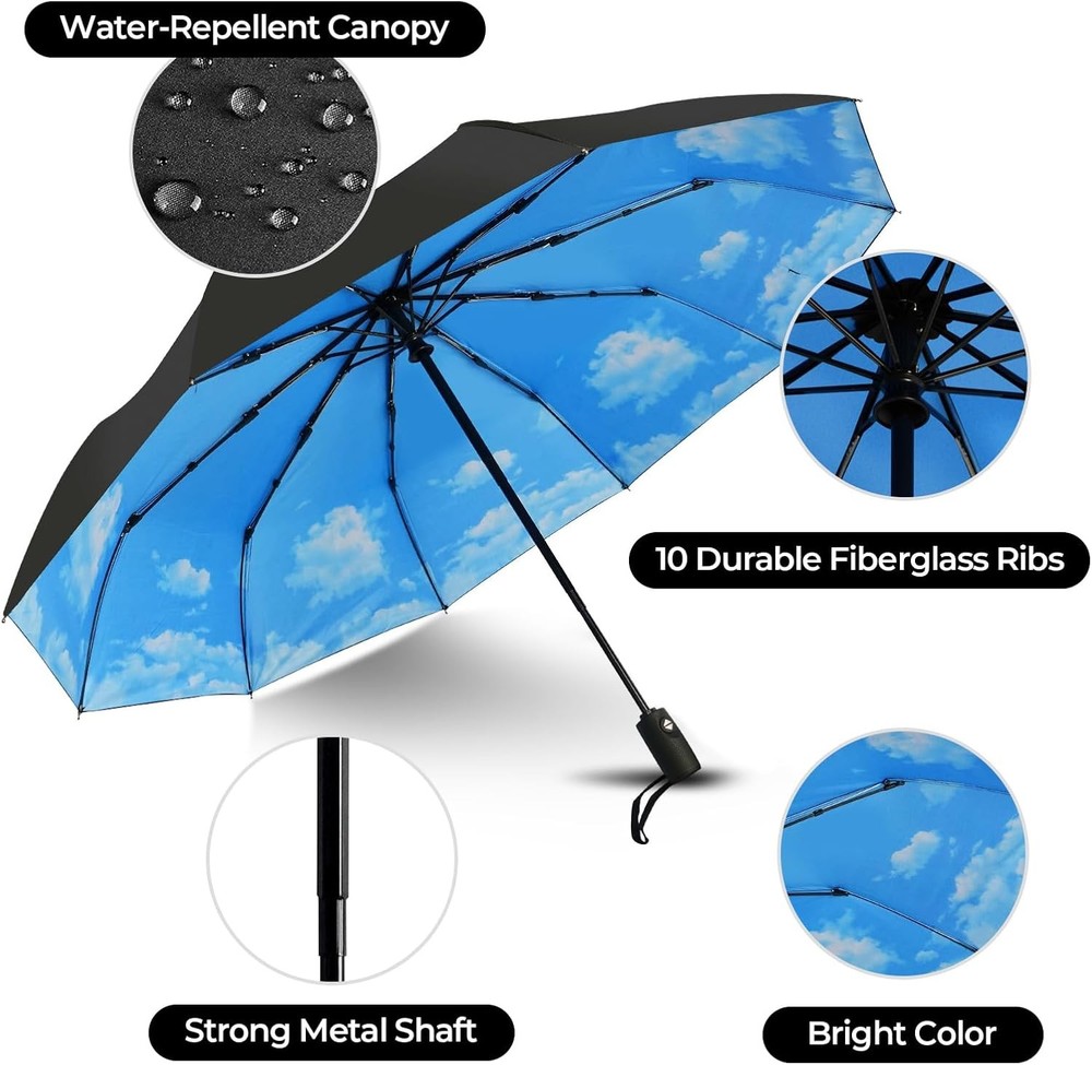 LLanxiry Compact Travel Umbrella, Automatic Open/Close Windproof High clouds