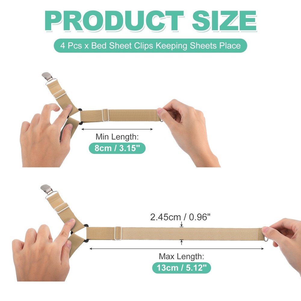 4Pcs Bed Sheet Holder Straps Elastic Adjustable, Khaki