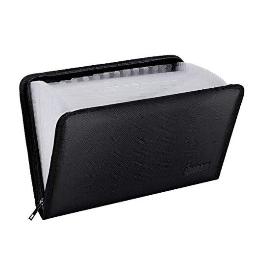 Expanding File Folder Important Document Organizer Fireproof Black,25 Pockets