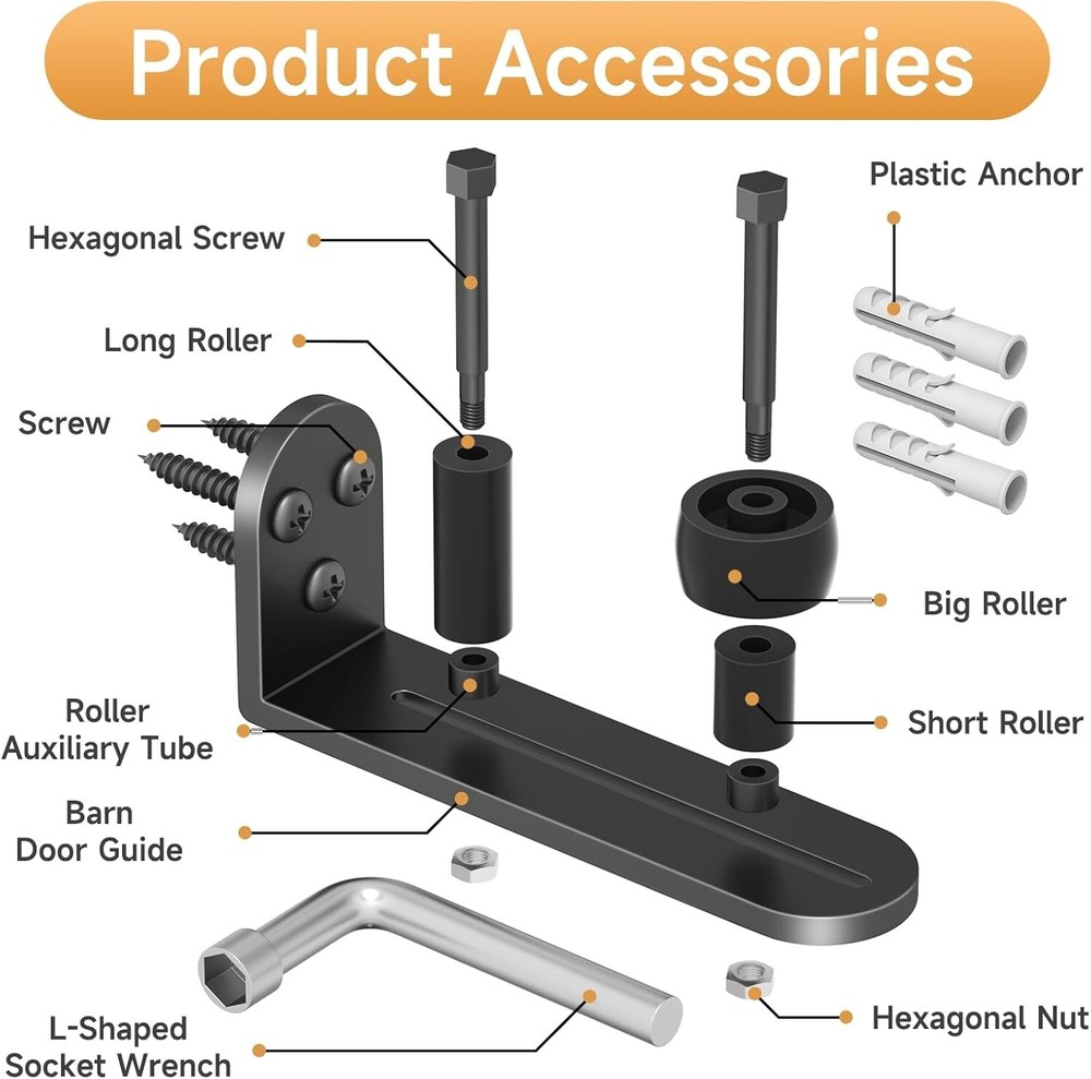 2PCS Sliding Barn Door Floor Guide - Adjustable Rollers, Quiet Operation