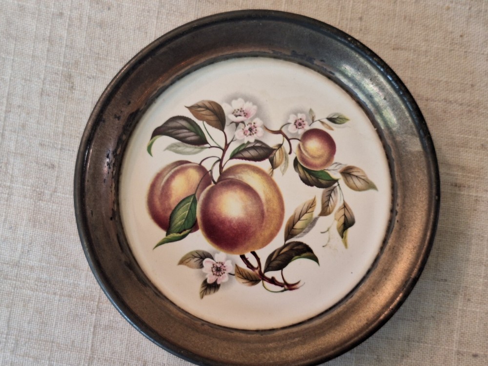 M&R silverplated vintage pin/trinket dish-peaches