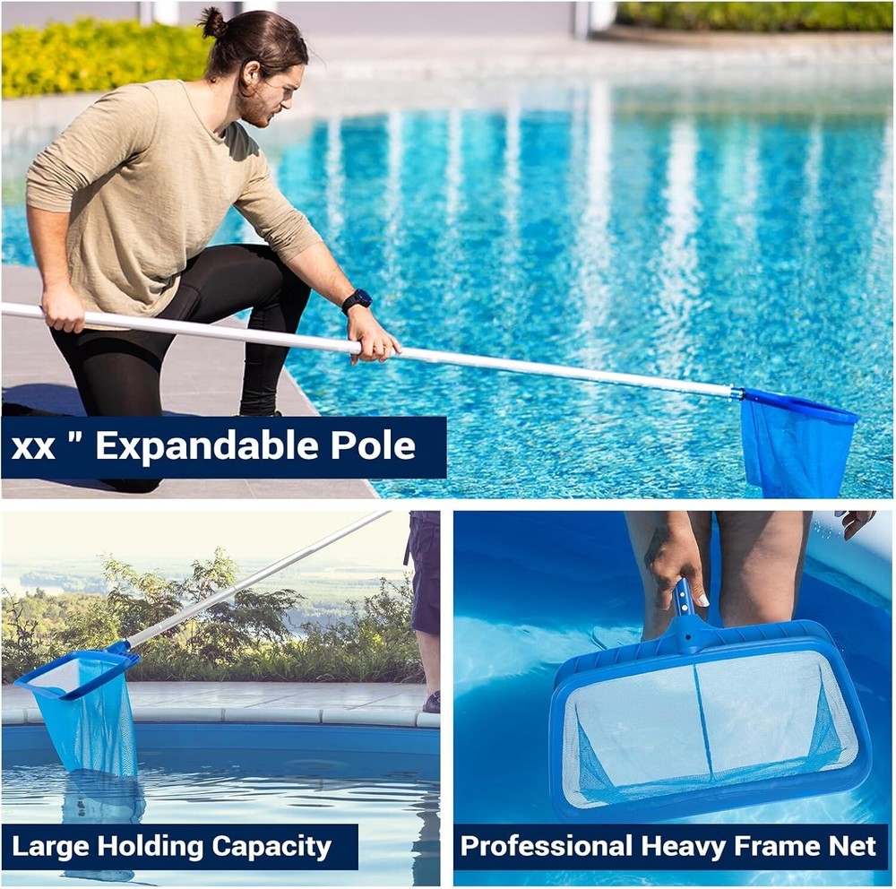 Durable Fine Mesh Pool Net with 26.4"-66.5" Adjustable Pole and Large Capacity