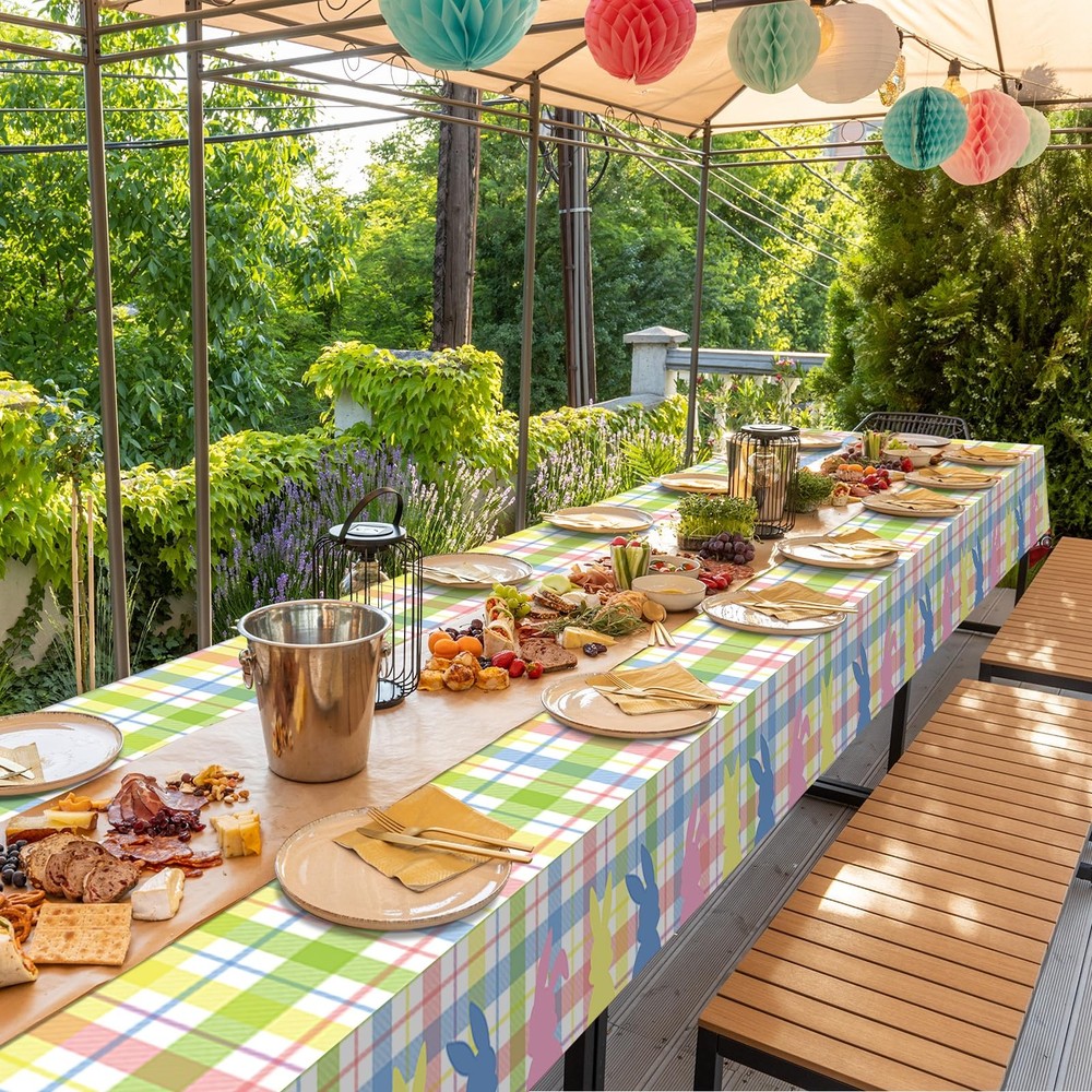 6Pcs Spring Easter Buffalo Plaid Checkered Tablecloth Decorations,Plastic Bun...