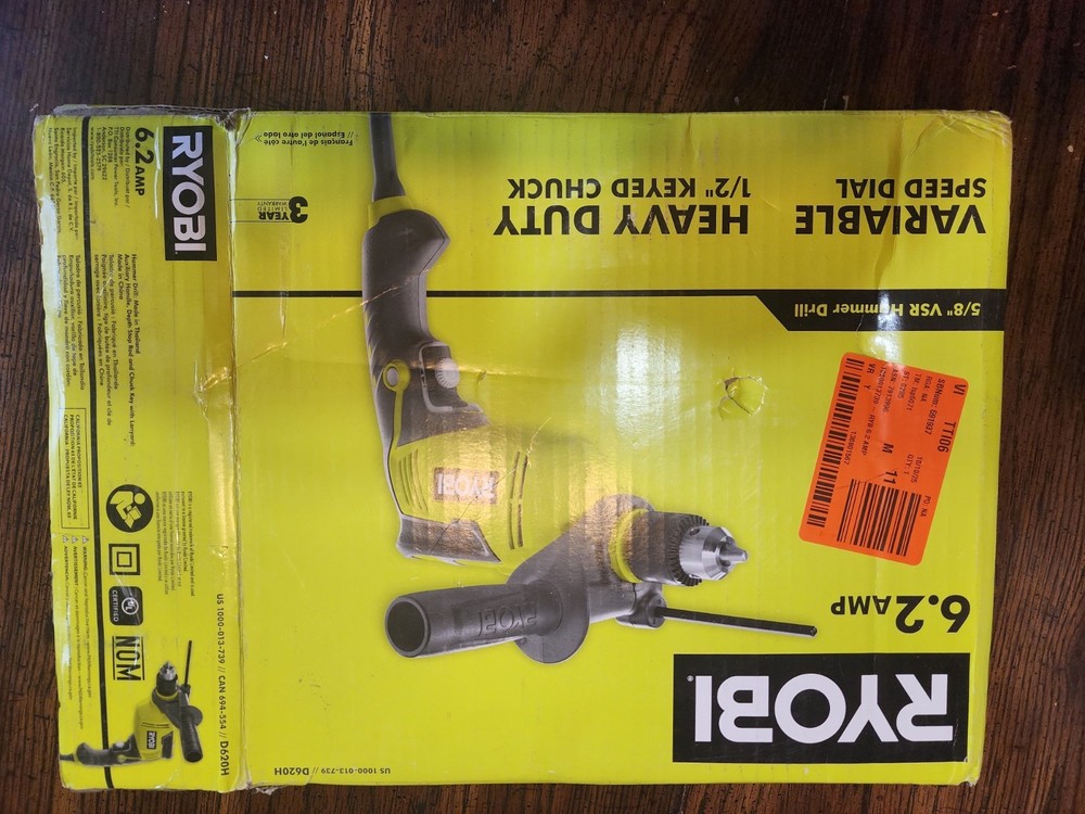 OPEN BOX Ryobi D620H 5/8 inch Variable Speed Reversible Hammer Drill