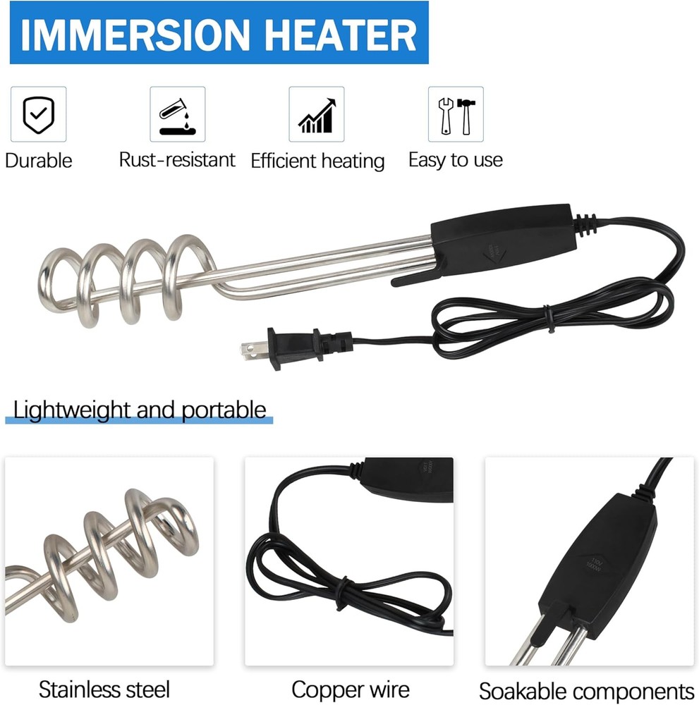 Stainless Steel Immersion Heater/Submersible Water Heater,1000W-110V Portable