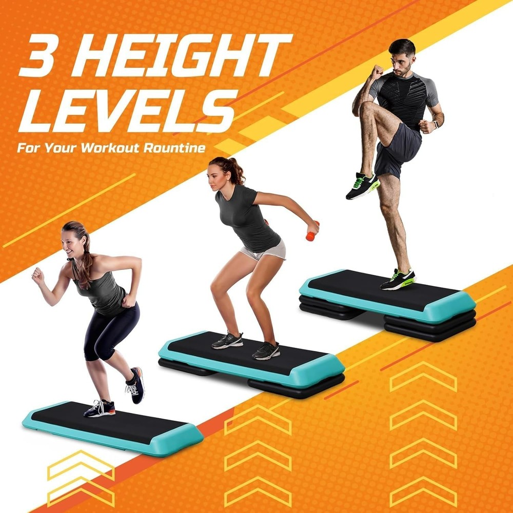 43'' Exercise Aerobic Step Platform,Adjustable Fitness Stepper,4 Stackable Riser