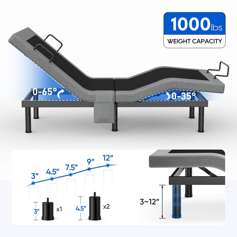 Used Adjustable Bed Frame Zero Gravity Powered Base w/ Massage Remote Twin XL
