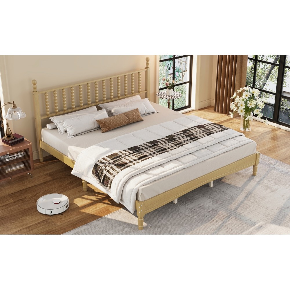 King Platform Bed Retro Frame With Gourd Headboard No Box Spring