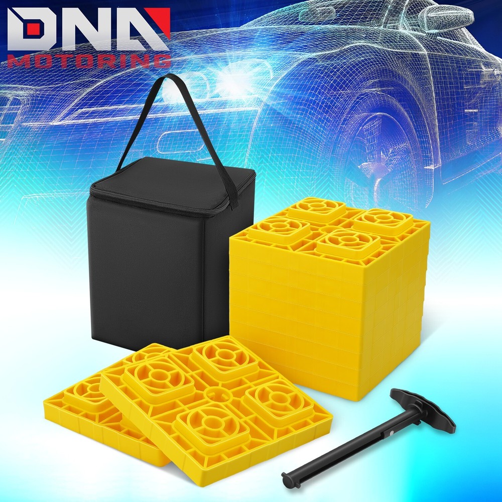10Pcs Heavy Duty RV Leveling Blocks Camper Cargo w/Carrying Handle & Storage Bag