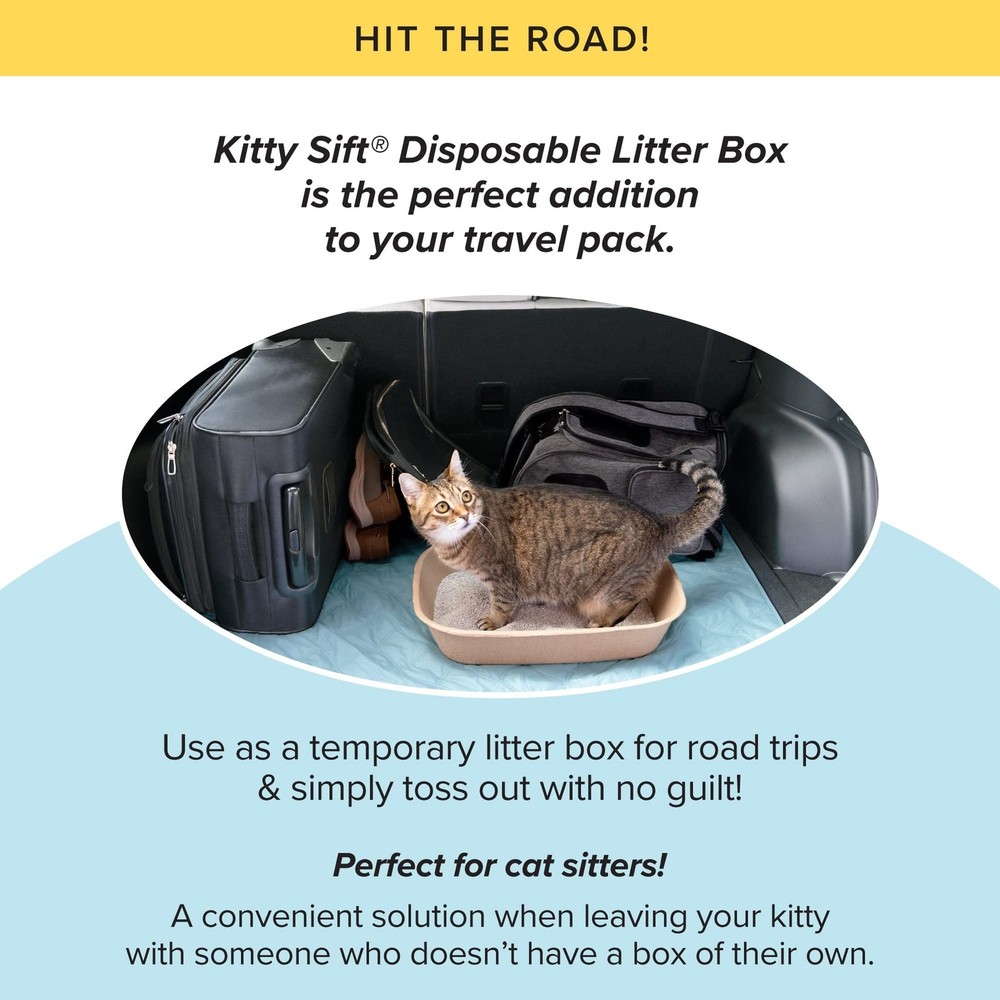 Kitty Sift Disposable Cat Litter Box Large, 6 Count, Durable Portable for Tra...