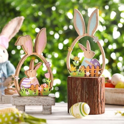 Yousoontic 2 Pcs Easter Decorations for the Home Easter Wooden Table