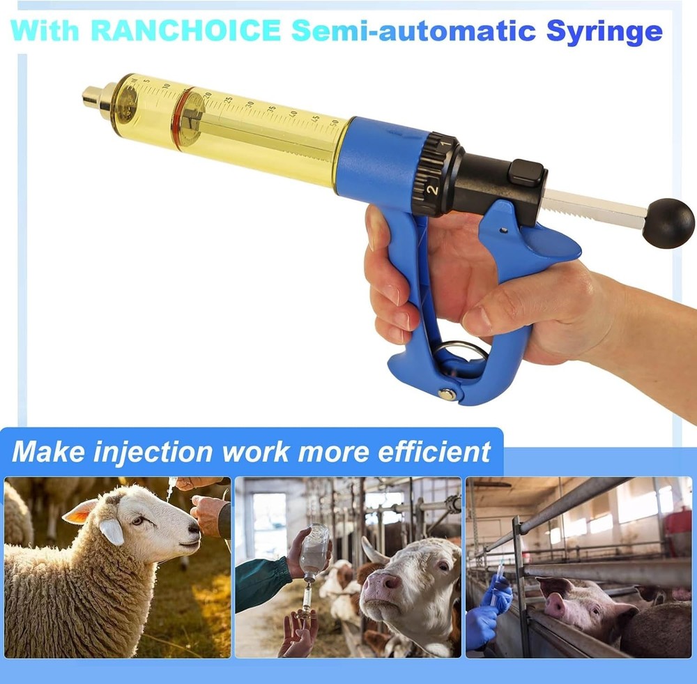 50ML Semi Automatic Livestock Syringe, Adjustable Continuous Repeating Luer Lock