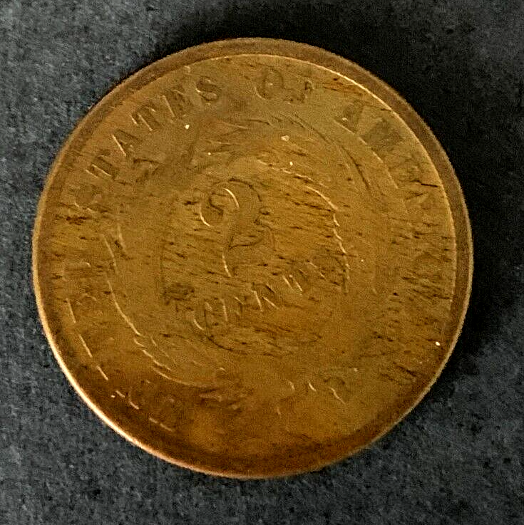 1864 Two Cent 2c Piece -- Slight Rotated Die Error -- Free shipping
