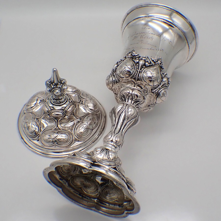 Gothic Style Covered Cup German 750 Silver 1869 Inscribed