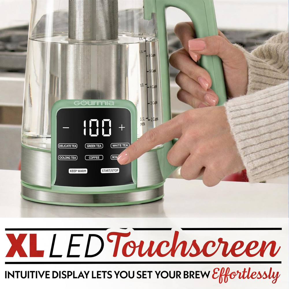 Electric Glass Kettle – 1.7L Programmable Tea & Coffee Brewer with Digital Touch
