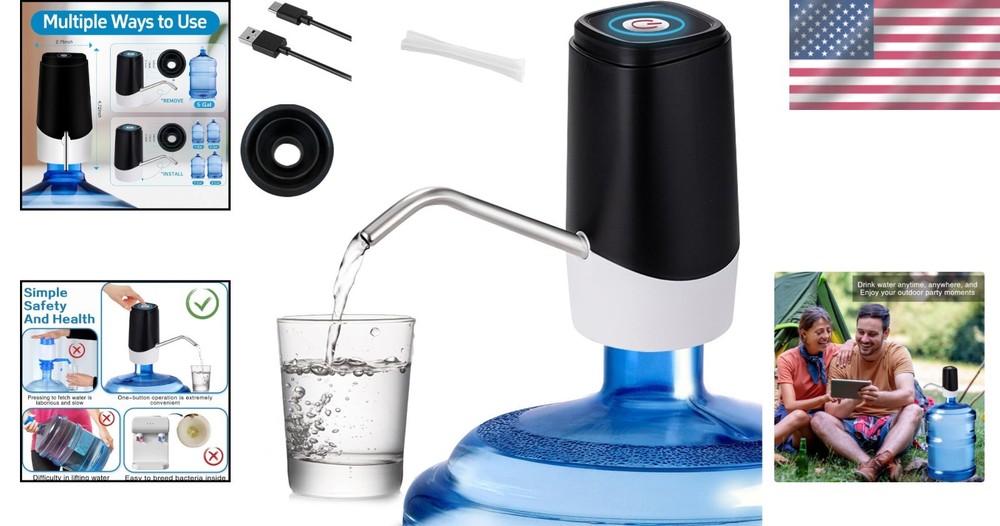 Electric 5 Gallon Water Jug Pump with Easy One-Button Operation & USB Charging
