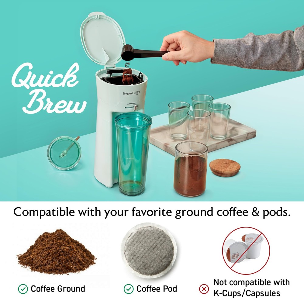 HyperChiller EHC824 Iced & Hot Coffee Maker, Adjustable 2.5 Cups, Mint