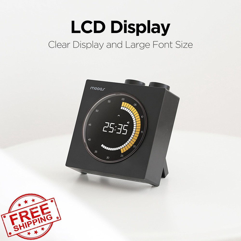 mooas Visual Timer Rechargeable LCD Large Display Pomodoro Study Black