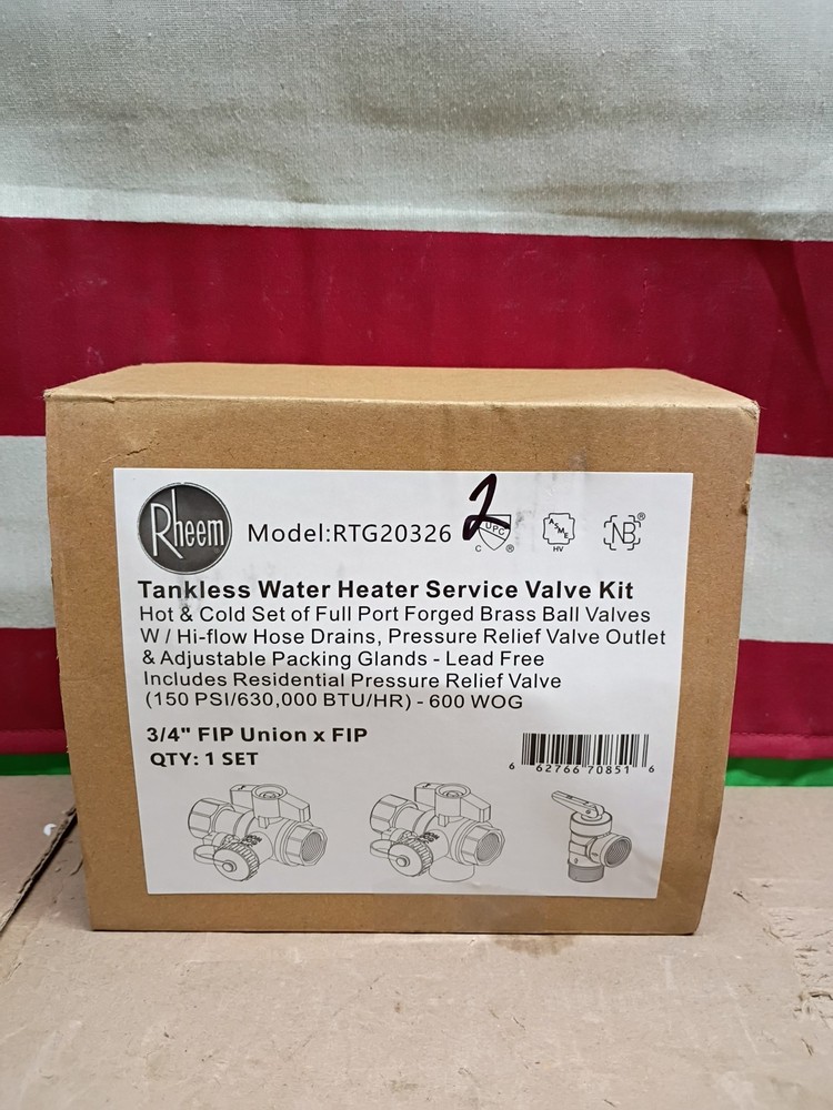 Rheem RTG20326 Brass Service Valve Kit  3/4" FIP Union x FIP, OB