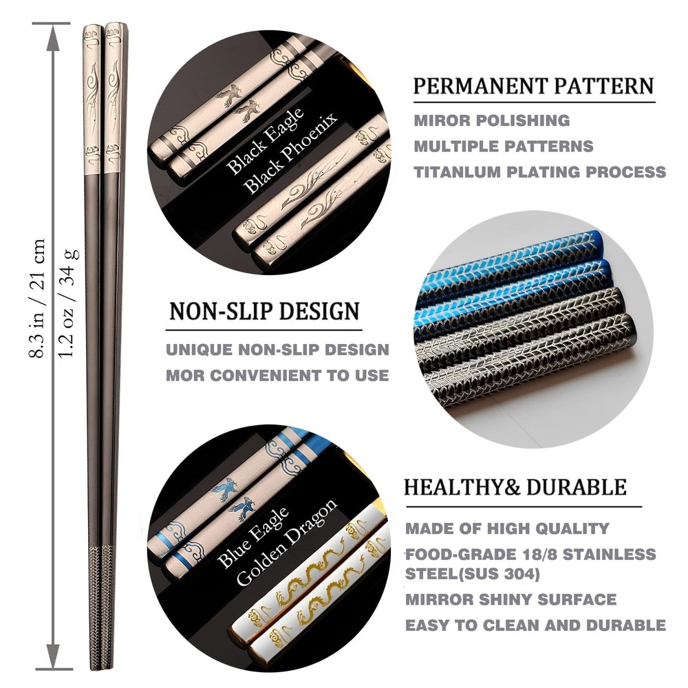 Portable Chopsticks with Pull Design Case, Reusable Metal Stainless Steel Chopst