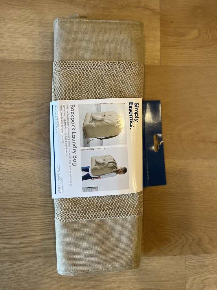 Laundry Bag Backpack Tan Shoulder Straps New