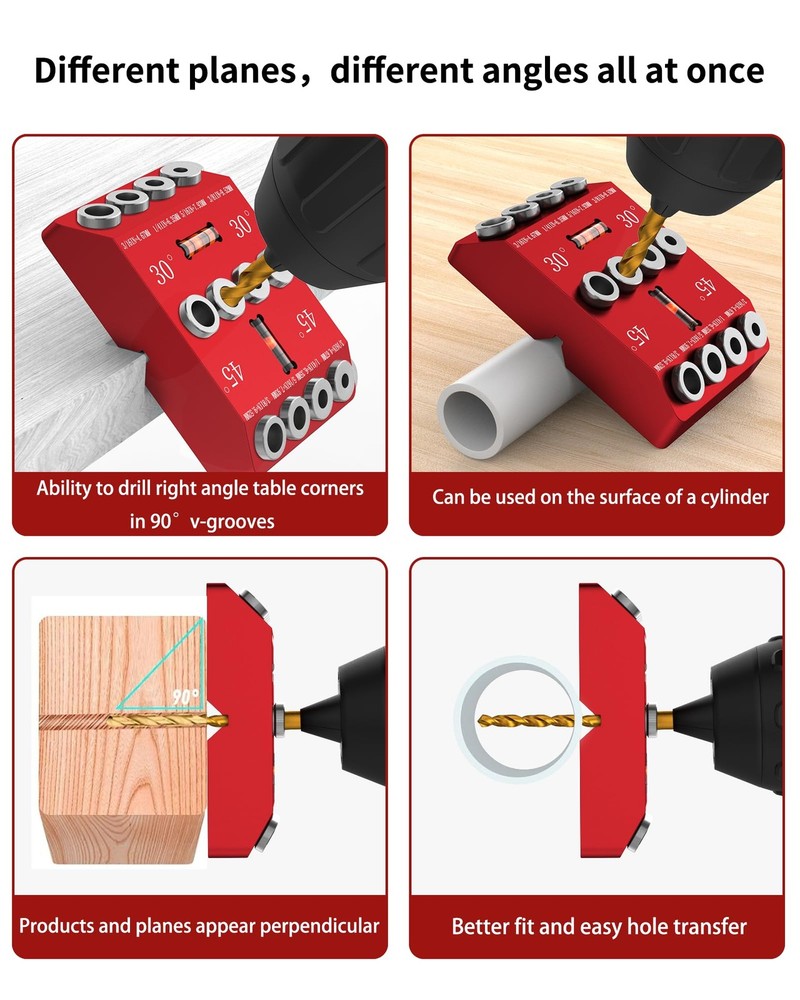 30 45 90 Degree Angle Drill Guide Jig for Hand Drill, Angle Drill Guide for S...