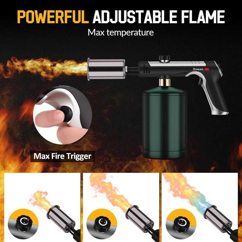 Propane Torch with One-Click Max Fire, Flame Thrower Gun Charcoal Lighter wit...