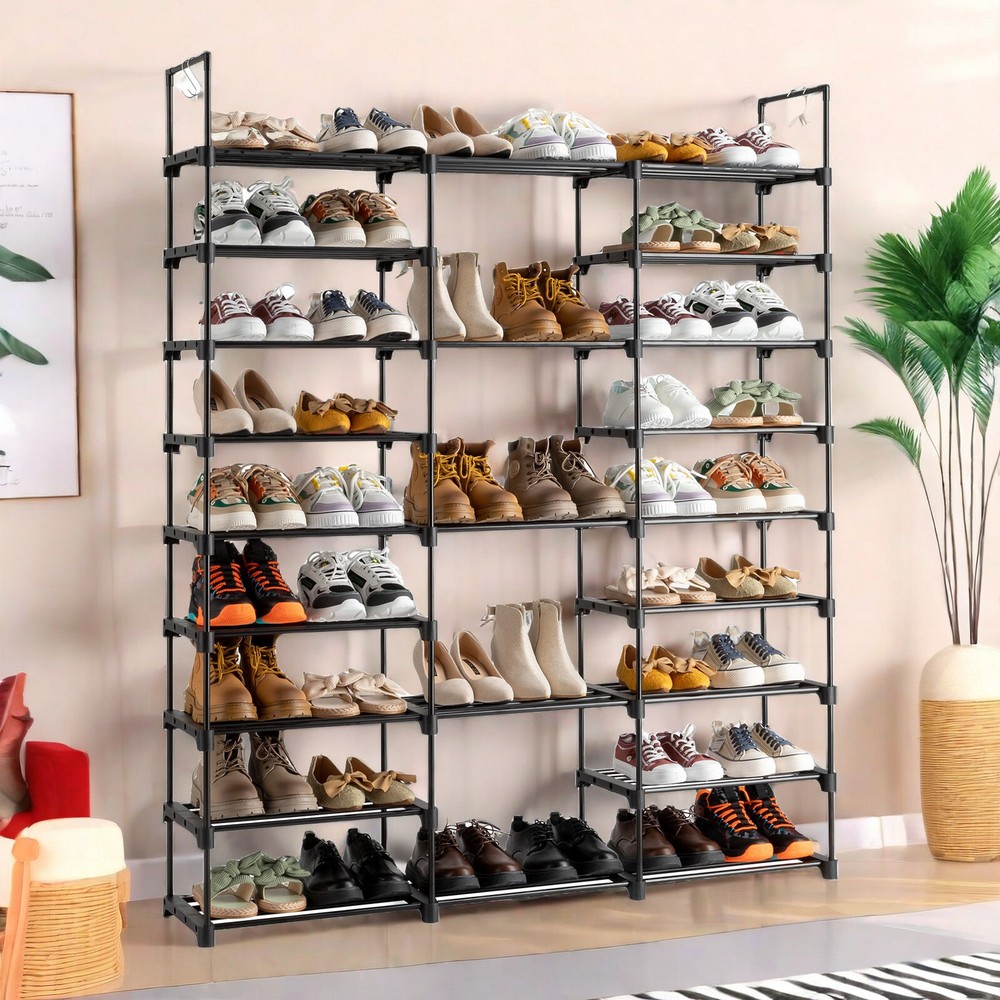 Black Modern Adjustable 9 Tiers Medium Shoe Rack,Stackable Assembly Shoe Shelves