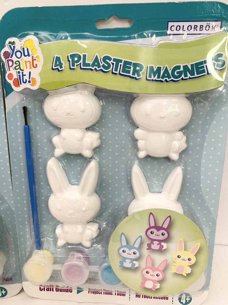 (2) NEW Vtg Paintable Plaster Easter Magnets Kits 8 Total Bunny & Eggs COD03