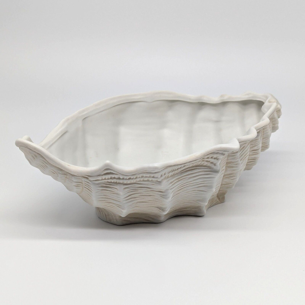 Seashell Bowl White Bisque Porcelain Conch Shell Coastal Beach Decor